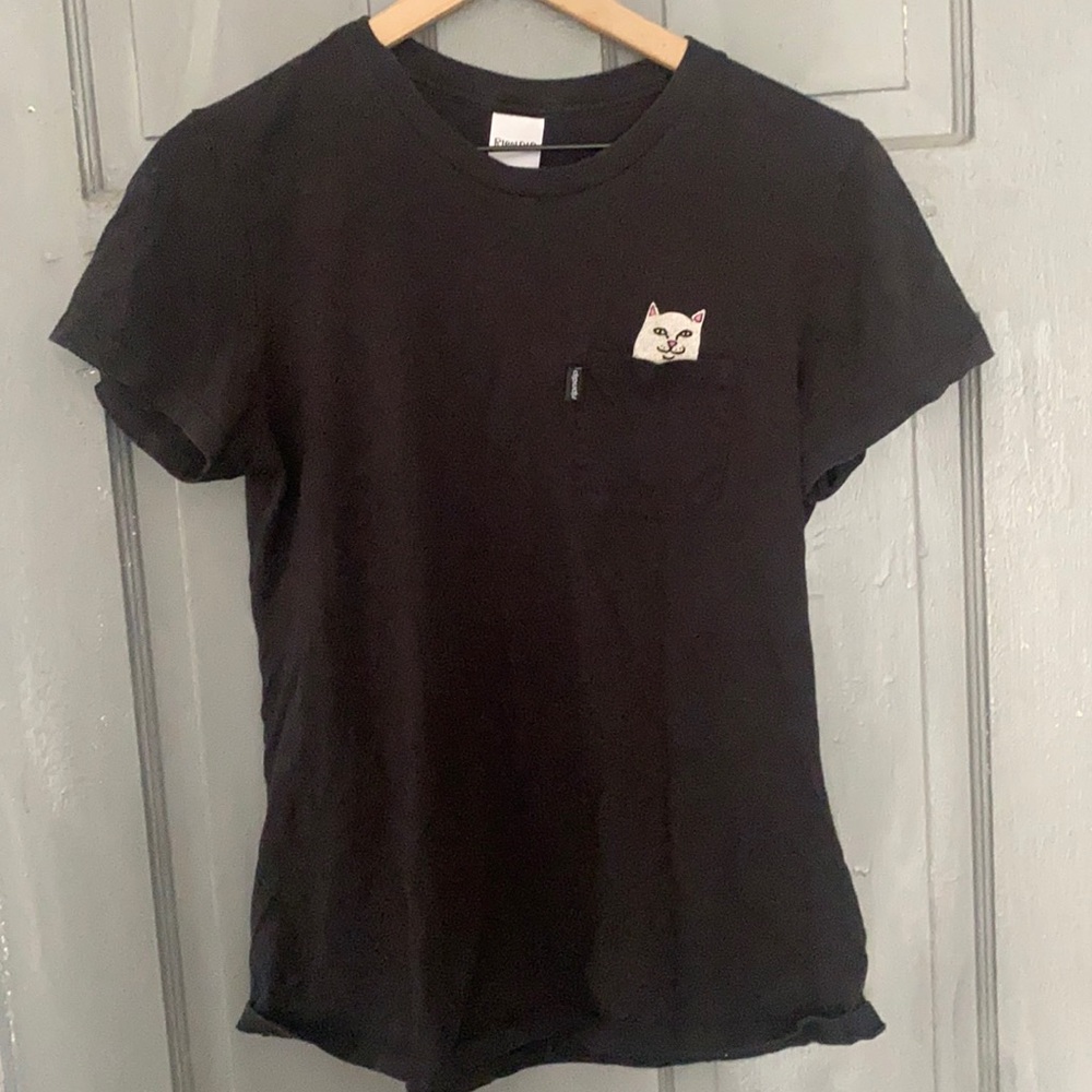 RIPNIP Sz. L Cat Flipping Off Black Shirt